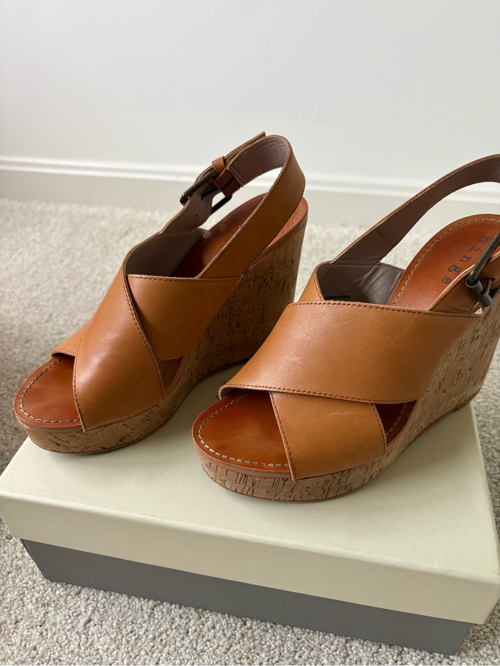 Hinge Leather Cork Wedge Sandals - Tan